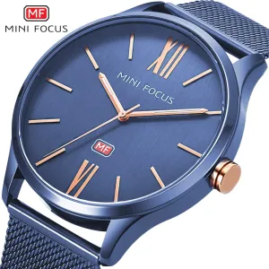 MINI FOCUS Men Watch Top Brand Luxury Quartz Wrist Watches Casual Fashion Blue Stainless Steel Mesh Belt Clock Reloges Hombre