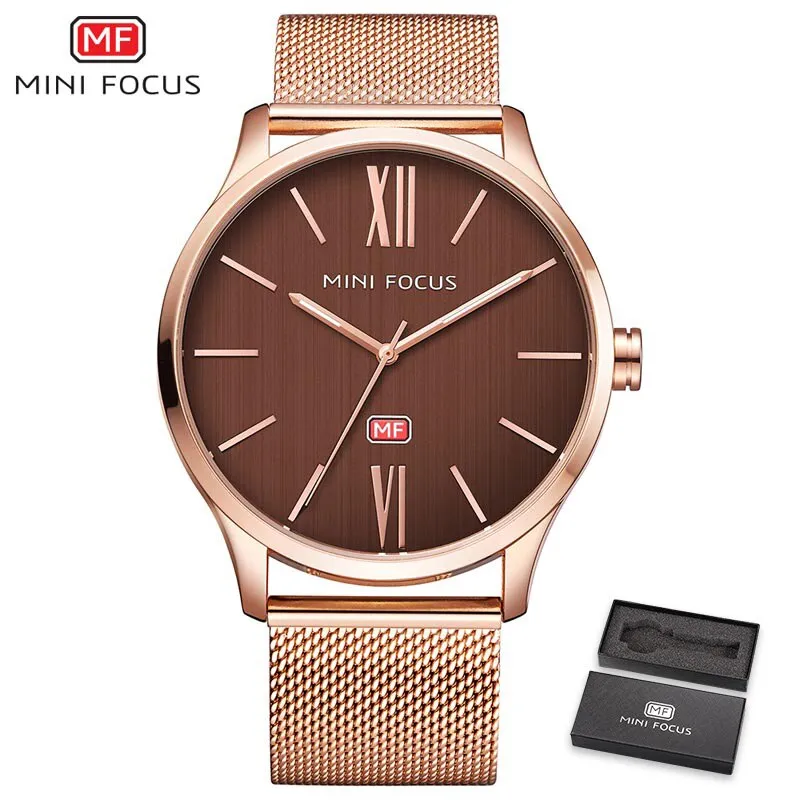 MINI FOCUS Men Watch Top Brand Luxury Quartz Wrist Watches Casual Fashion Blue Stainless Steel Mesh Belt Clock Reloges Hombre