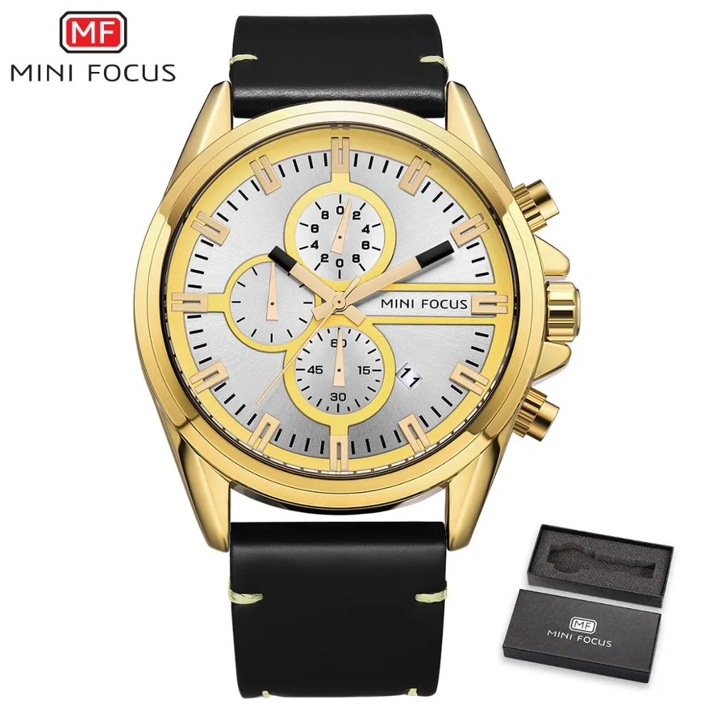 MINI FOCUS Men Watche Business Fashion Men&#39;s Wristwatch Leather Quartz Sports Watch Multifunction Male Clock Relogio Masculino
