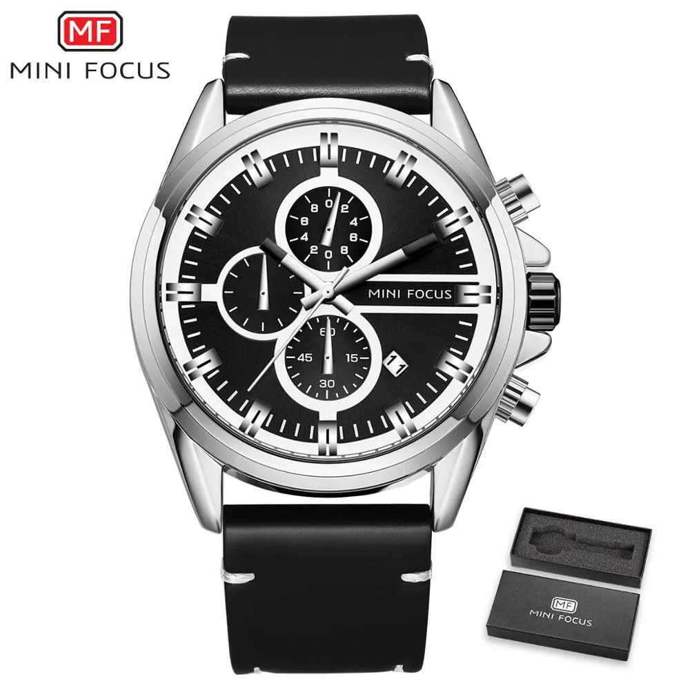 MINI FOCUS Men Watche Business Fashion Men&#39;s Wristwatch Leather Quartz Sports Watch Multifunction Male Clock Relogio Masculino