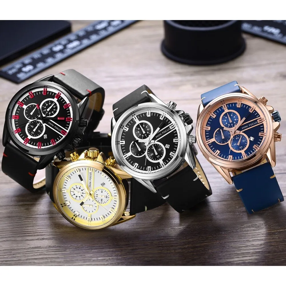 MINI FOCUS Men Watche Business Fashion Men&#39;s Wristwatch Leather Quartz Sports Watch Multifunction Male Clock Relogio Masculino