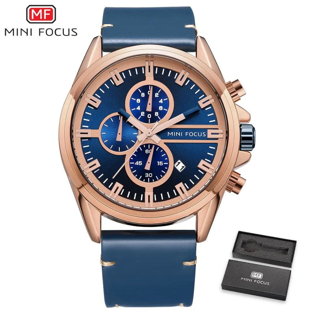 MINI FOCUS Men Watche Business Fashion Men&#39;s Wristwatch Leather Quartz Sports Watch Multifunction Male Clock Relogio Masculino