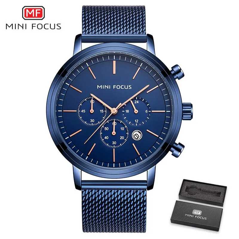 MINI FOCUS Mens Watches Fashion Top Brand White Chronograph Sport Waterproof Quartz Wristwatch For Men Clock Relogio Masculino