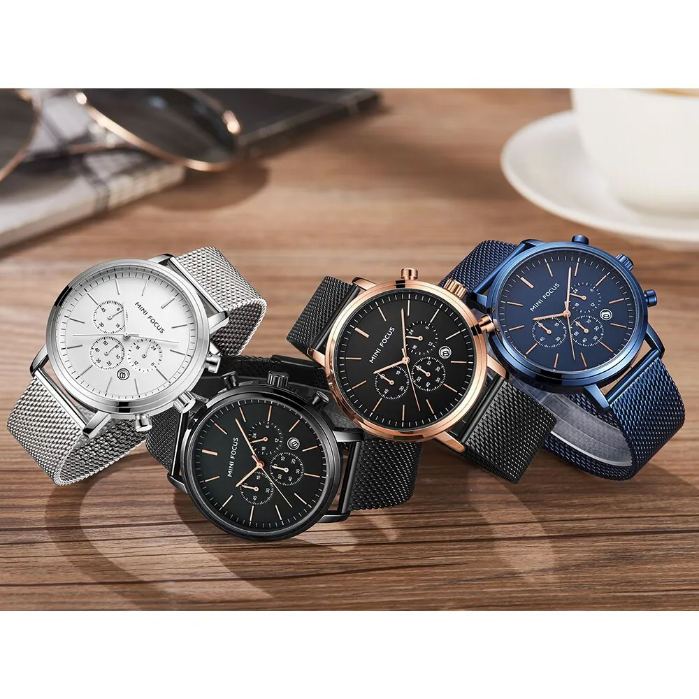 MINI FOCUS Mens Watches Fashion Top Brand White Chronograph Sport Waterproof Quartz Wristwatch For Men Clock Relogio Masculino