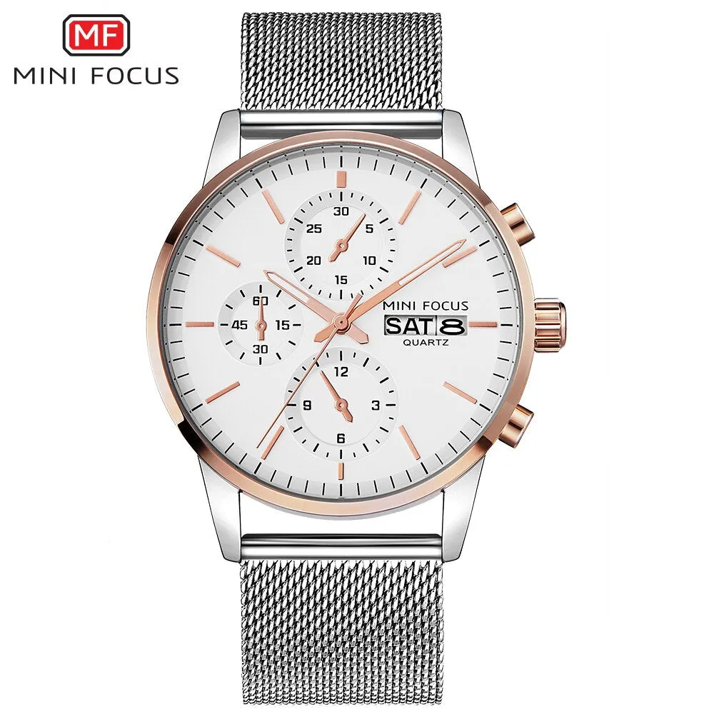 MINI FOCUS Mens Watches Top Brand Luxury Men Quartz Watch Stainless Steel Watchband Business Calendar Wristwatch Male Clock