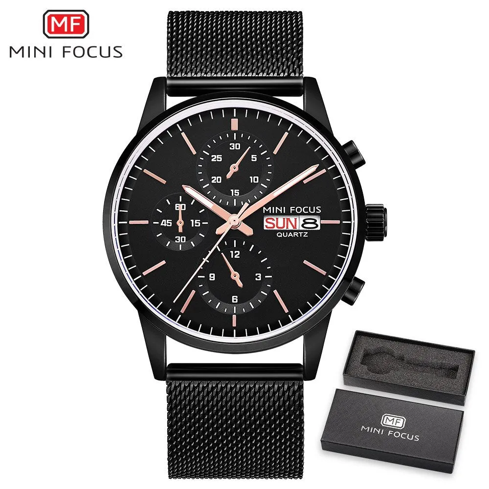 MINI FOCUS Mens Watches Top Brand Luxury Men Quartz Watch Stainless Steel Watchband Business Calendar Wristwatch Male Clock