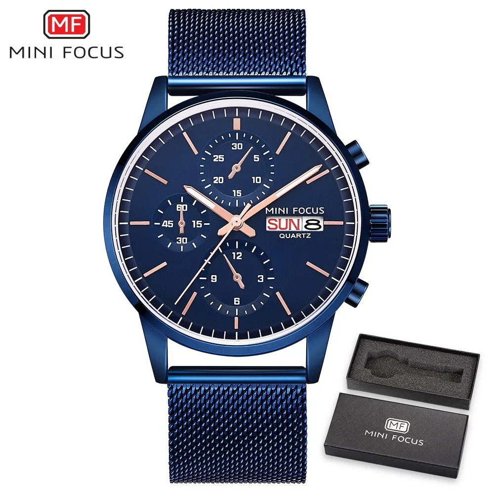 MINI FOCUS Mens Watches Top Brand Luxury Men Quartz Watch Stainless Steel Watchband Business Calendar Wristwatch Male Clock