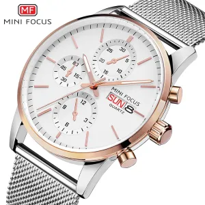 MINI FOCUS Mens Watches Top Brand Luxury Men Quartz Watch Stainless Steel Watchband Business Calendar Wristwatch Male Clock