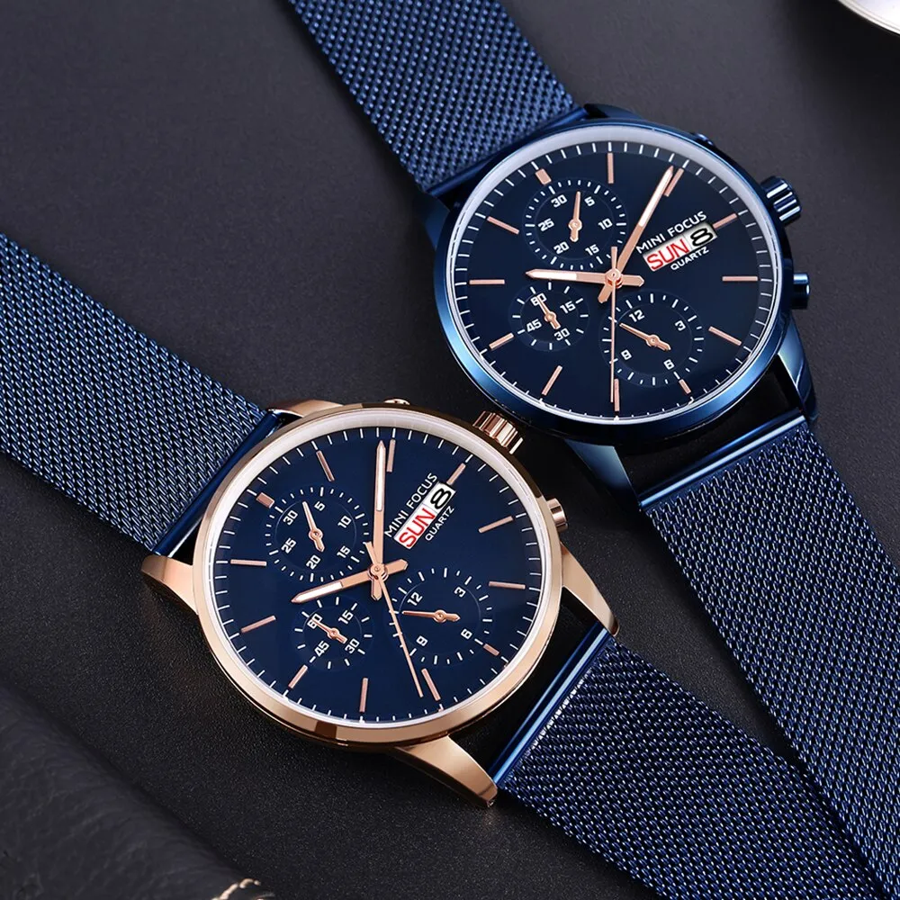 MINI FOCUS Mens Watches Top Brand Luxury Men Quartz Watch Stainless Steel Watchband Business Calendar Wristwatch Male Clock