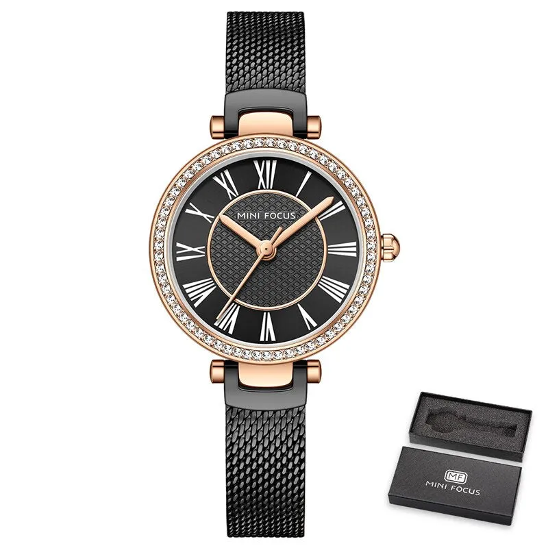 MINI FOCUS New Fashion Women Watches Ladies Rhinestone Waterproof Quartz Watches Stainless Steel Female Clock Relogio Feminino