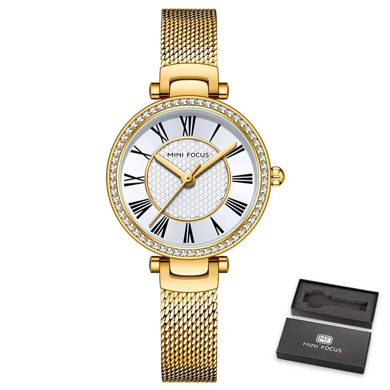 MINI FOCUS New Fashion Women Watches Ladies Rhinestone Waterproof Quartz Watches Stainless Steel Female Clock Relogio Feminino