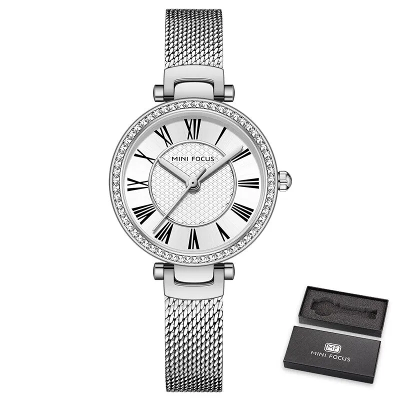 MINI FOCUS New Fashion Women Watches Ladies Rhinestone Waterproof Quartz Watches Stainless Steel Female Clock Relogio Feminino