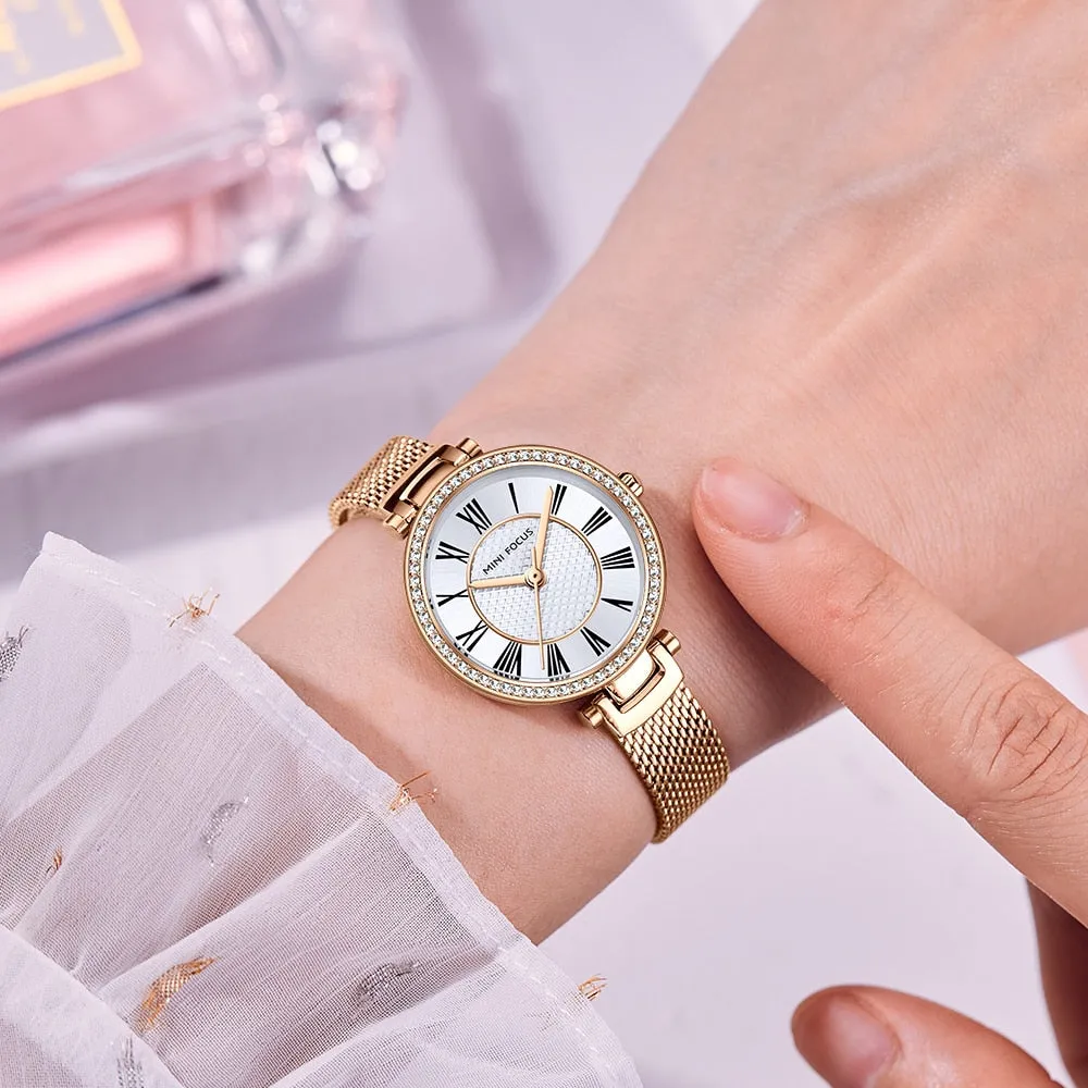 MINI FOCUS New Fashion Women Watches Ladies Rhinestone Waterproof Quartz Watches Stainless Steel Female Clock Relogio Feminino