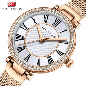 MINI FOCUS New Fashion Women Watches Ladies Rhinestone Waterproof Quartz Watches Stainless Steel Female Clock Relogio Feminino