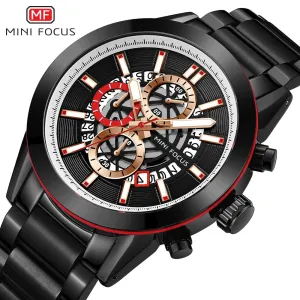 MINI FOCUS New Top Brand Luxury Fashion Men Watches Stainless Steel Sports Chronograph Quartz Watch Waterproof Relogio Masculino