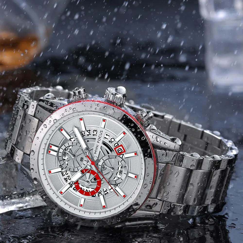 MINI FOCUS New Top Brand Luxury Fashion Men Watches Stainless Steel Sports Chronograph Quartz Watch Waterproof Relogio Masculino