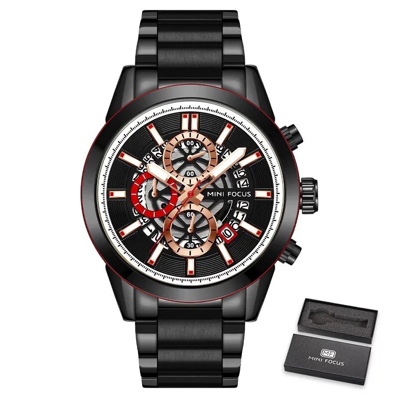 MINI FOCUS New Top Brand Luxury Fashion Men Watches Stainless Steel Sports Chronograph Quartz Watch Waterproof Relogio Masculino