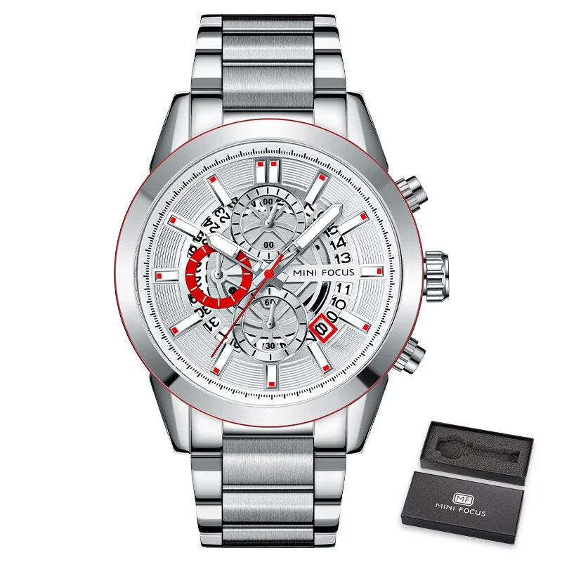 MINI FOCUS New Top Brand Luxury Fashion Men Watches Stainless Steel Sports Chronograph Quartz Watch Waterproof Relogio Masculino