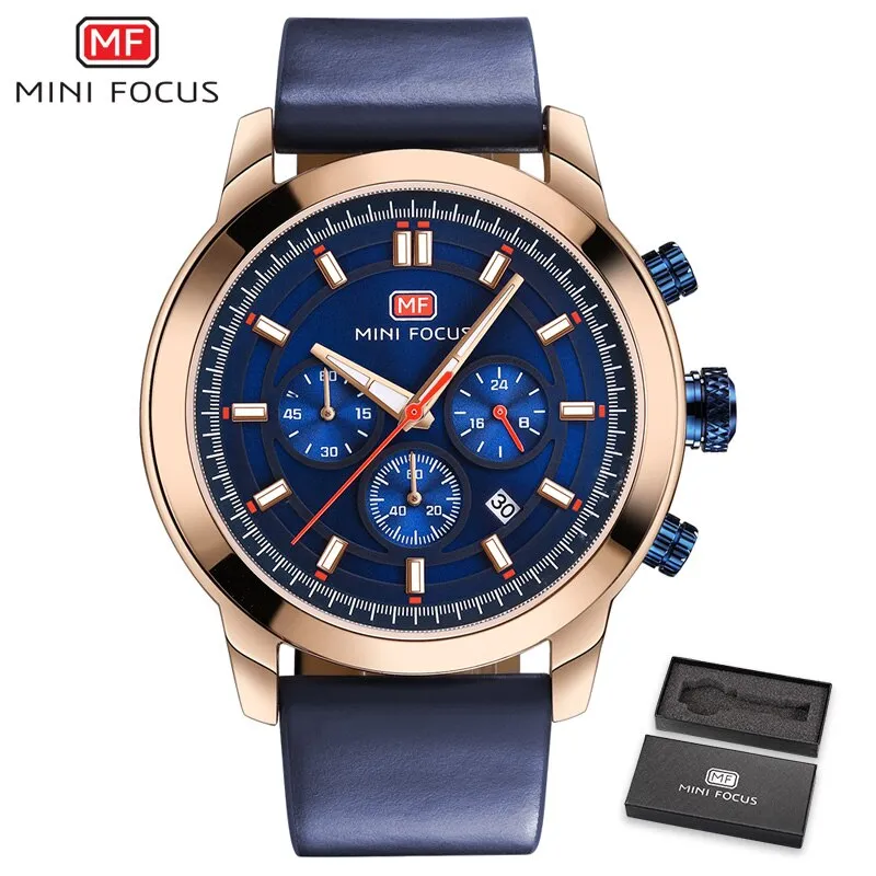 MINI FOCUS Watch Men&#39;s Luxury Sports Fashion Top Brand Man Quartz Watches Leather Timing Waterproof Clock Men Relogio Masculin