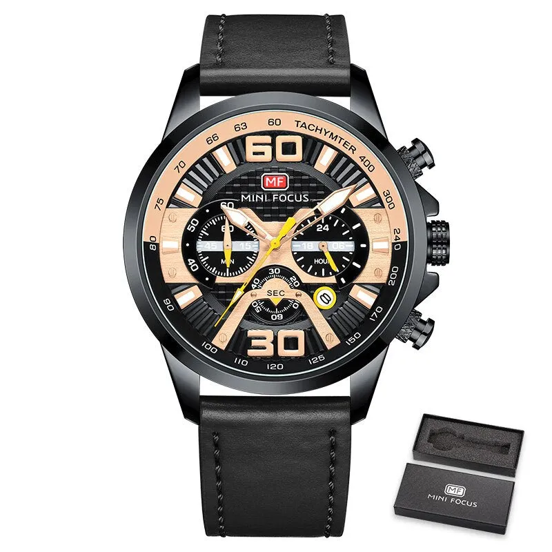 MINI FOCUS  Watches Men Top Brand Luxury Sports Casual Watch Military Leather Quartz Wristwatch Wateproof Male Clock Chronograph