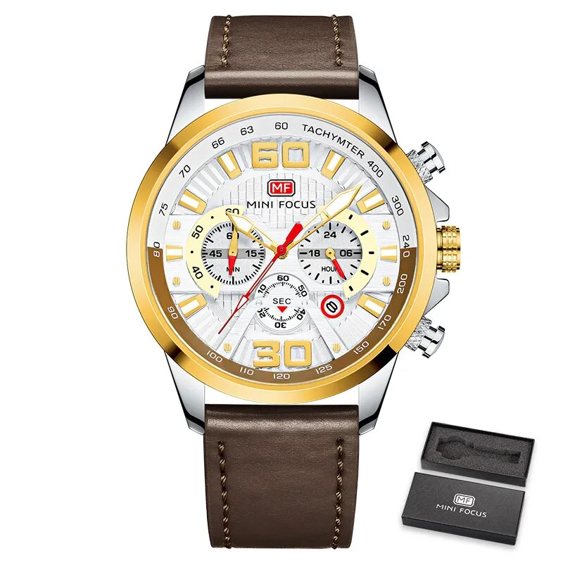 MINI FOCUS  Watches Men Top Brand Luxury Sports Casual Watch Military Leather Quartz Wristwatch Wateproof Male Clock Chronograph