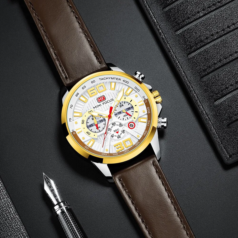 MINI FOCUS  Watches Men Top Brand Luxury Sports Casual Watch Military Leather Quartz Wristwatch Wateproof Male Clock Chronograph