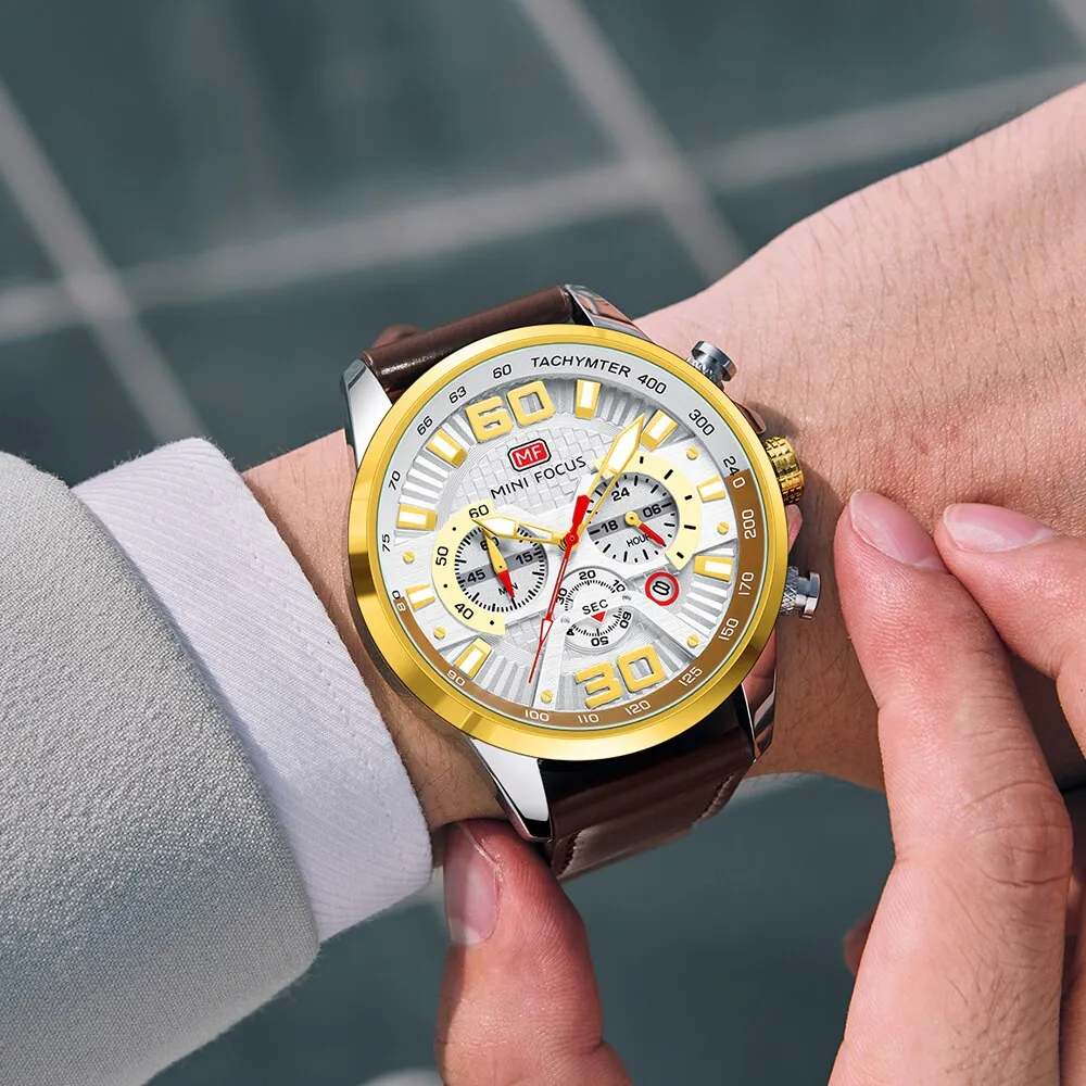 MINI FOCUS  Watches Men Top Brand Luxury Sports Casual Watch Military Leather Quartz Wristwatch Wateproof Male Clock Chronograph
