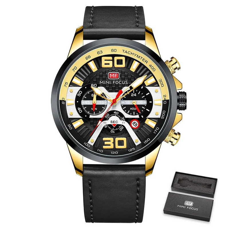 MINI FOCUS  Watches Men Top Brand Luxury Sports Casual Watch Military Leather Quartz Wristwatch Wateproof Male Clock Chronograph
