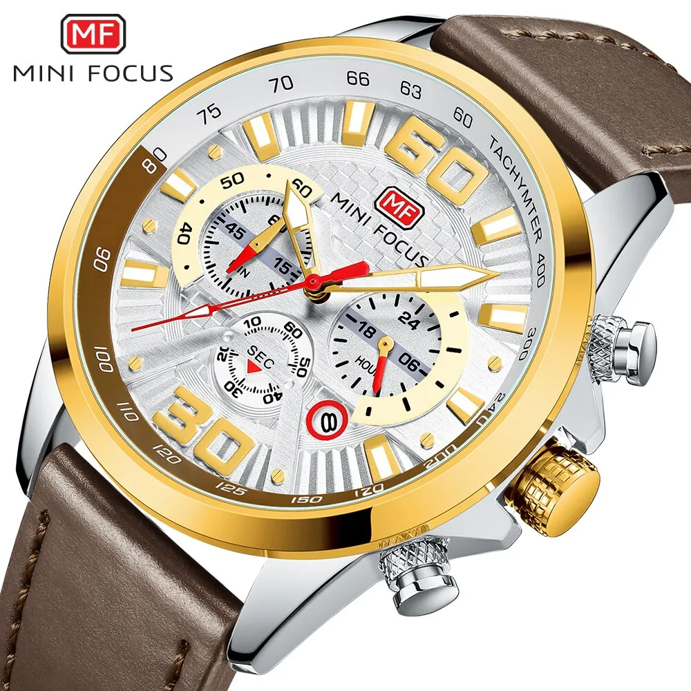 MINI FOCUS  Watches Men Top Brand Luxury Sports Casual Watch Military Leather Quartz Wristwatch Wateproof Male Clock Chronograph