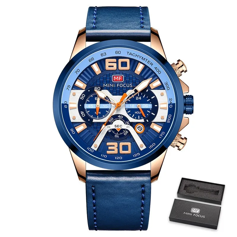 MINI FOCUS  Watches Men Top Brand Luxury Sports Casual Watch Military Leather Quartz Wristwatch Wateproof Male Clock Chronograph