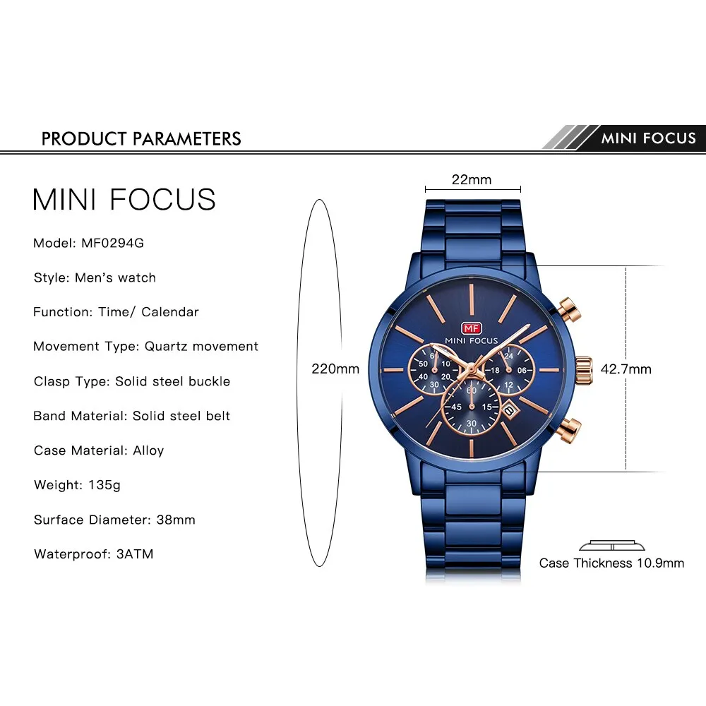 MINI FOCUS Watches Men Top Luxury Brand Quartz Business Watch Steel Band Casual Waterproof Wriswatch Male Clock