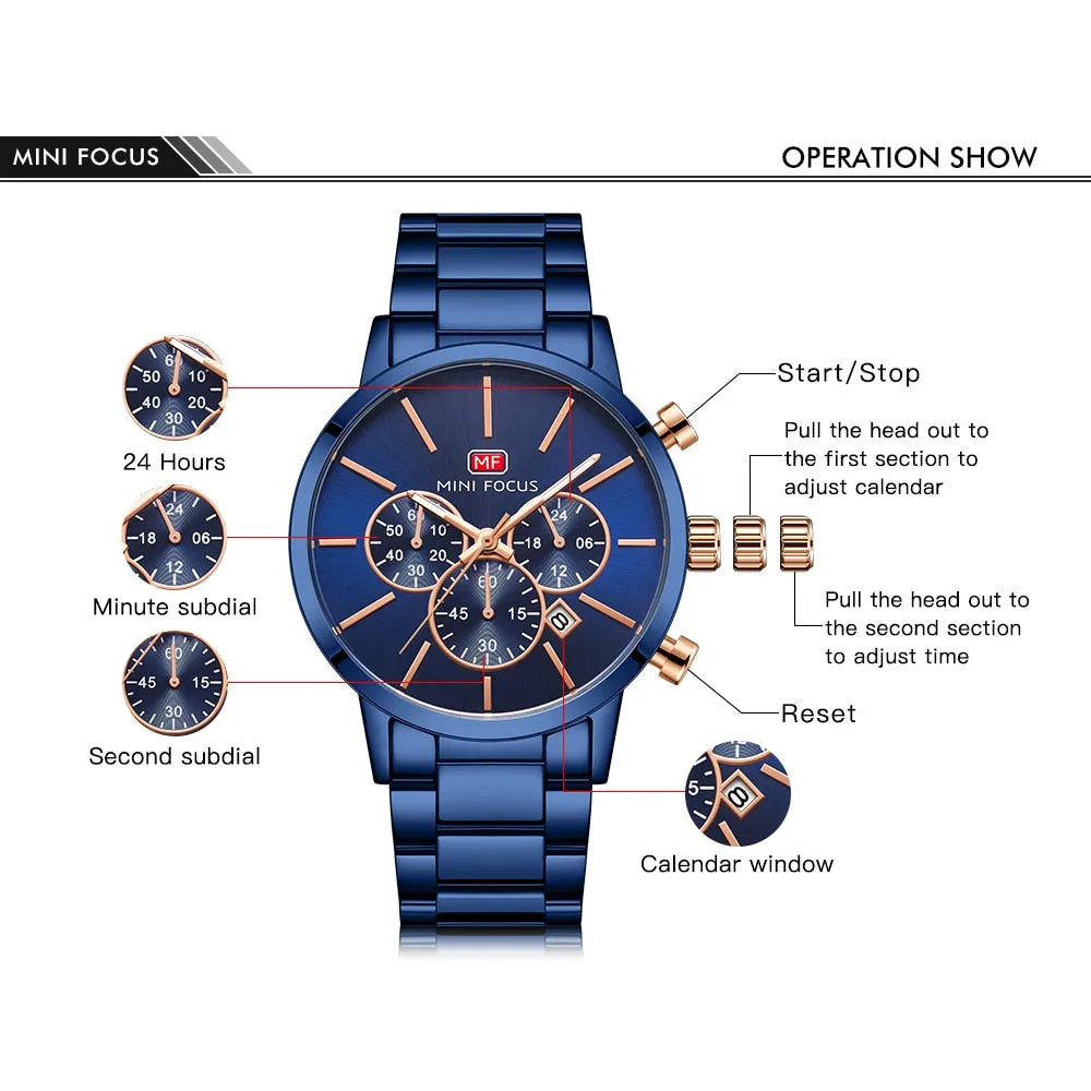MINI FOCUS Watches Men Top Luxury Brand Quartz Business Watch Steel Band Casual Waterproof Wriswatch Male Clock
