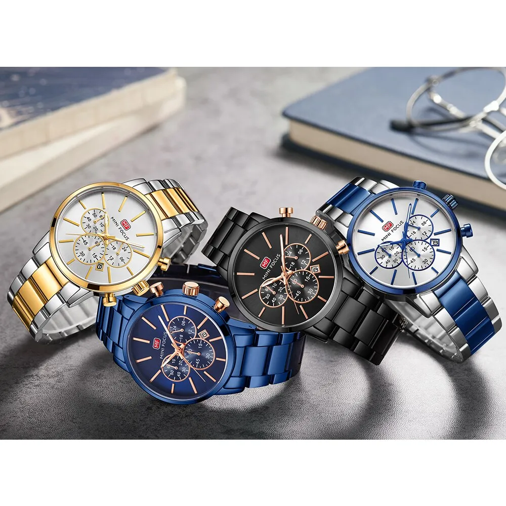 MINI FOCUS Watches Men Top Luxury Brand Quartz Business Watch Steel Band Casual Waterproof Wriswatch Male Clock