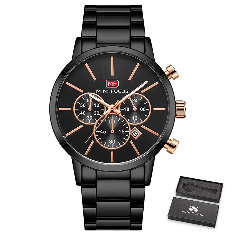 MINI FOCUS Watches Men Top Luxury Brand Quartz Business Watch Steel Band Casual Waterproof Wriswatch Male Clock