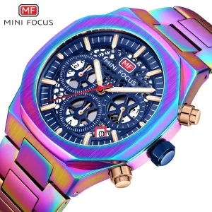 MINIFOCUS Watch Top Luxury Brand Hollow Dial Design Chronograph Quartz Wristwatch Hyun-chae Stainless Steel Luminous Hand