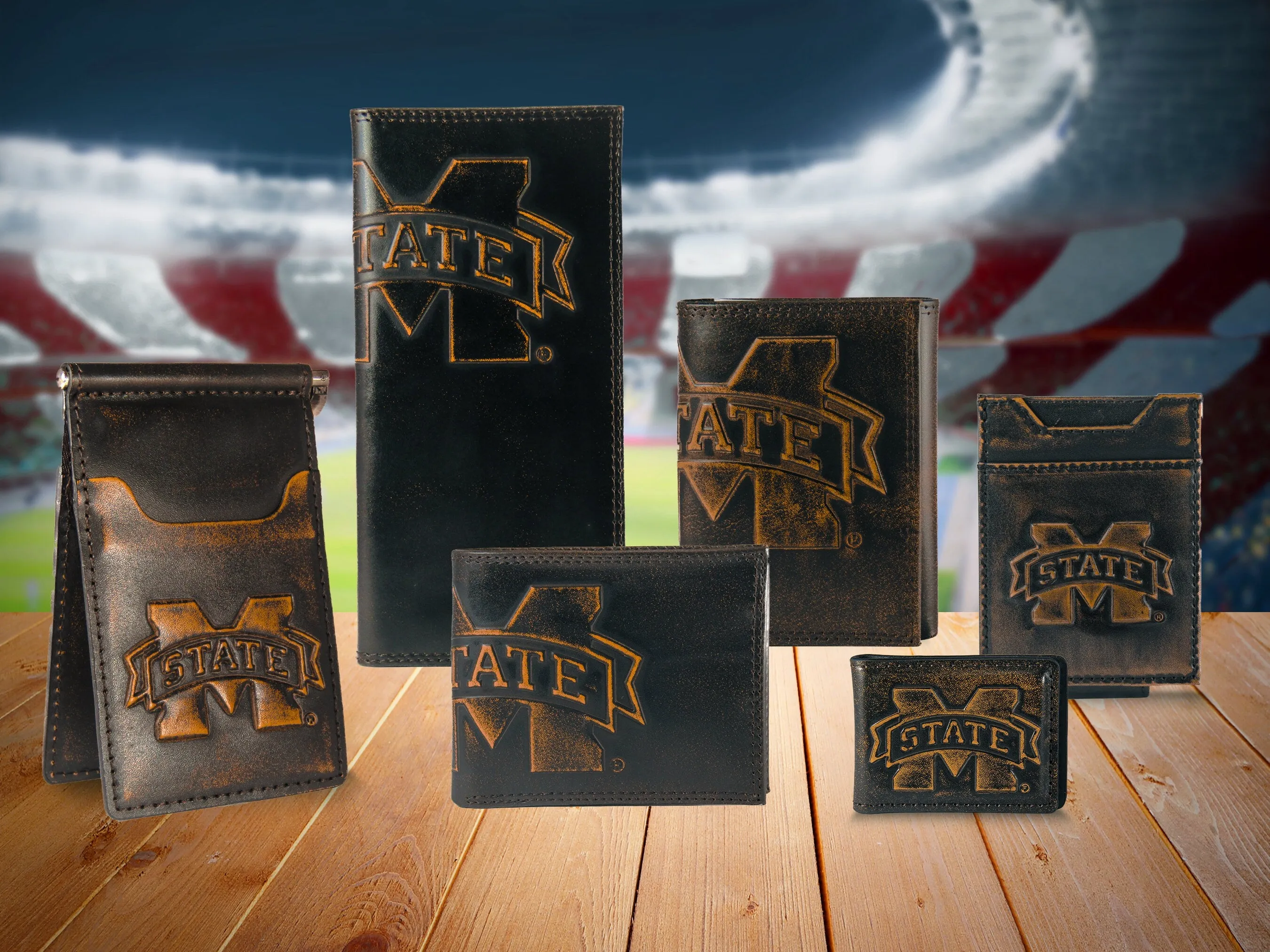 Mississippi State Bulldogs Men's Collegiate Valet Tray, Catch-all, Desk Organizer, Nightstand Tray. Burnished Full Grain Leather Finish.
