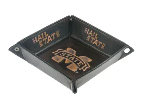 Mississippi State Bulldogs Men's Collegiate Valet Tray, Catch-all, Desk Organizer, Nightstand Tray. Burnished Full Grain Leather Finish.