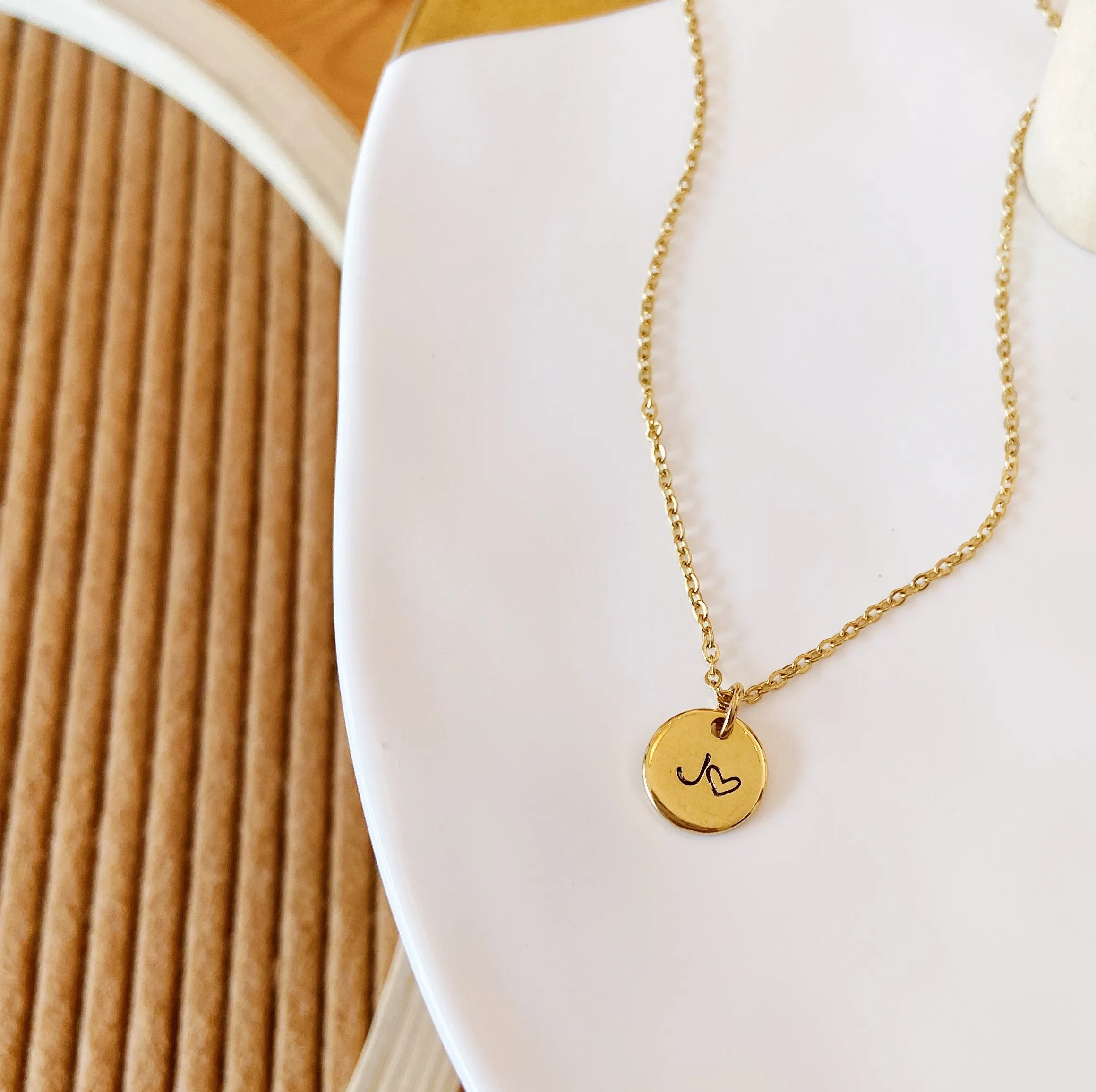 Monogram with Heart Disc Gold Filled Necklace (1 character)