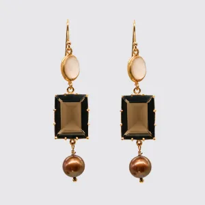 Moonstone, Smokey Quartz, Fresh water pearl earrling