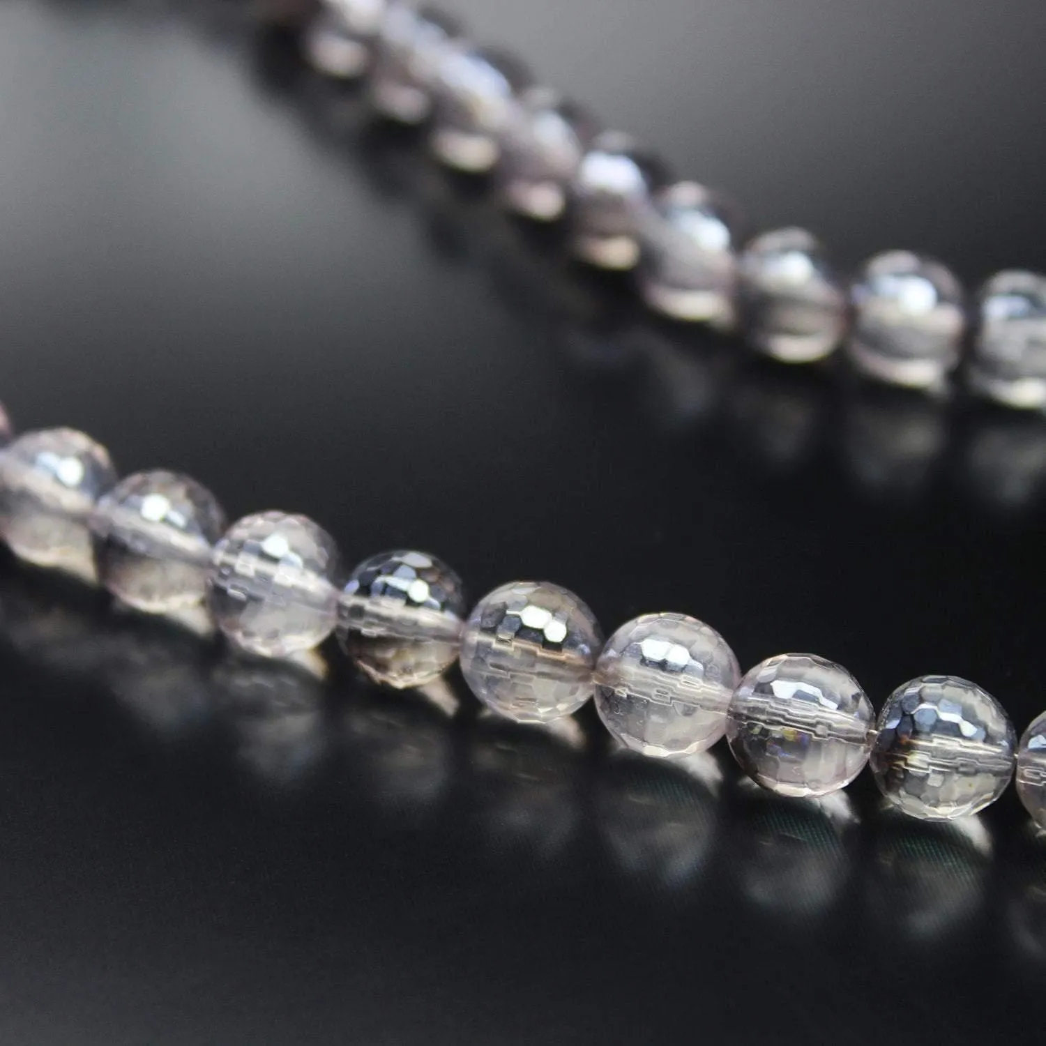 Mystic White Quartz Faceted Round Cut Gemstone Loose Beads Strand 8mm 8"