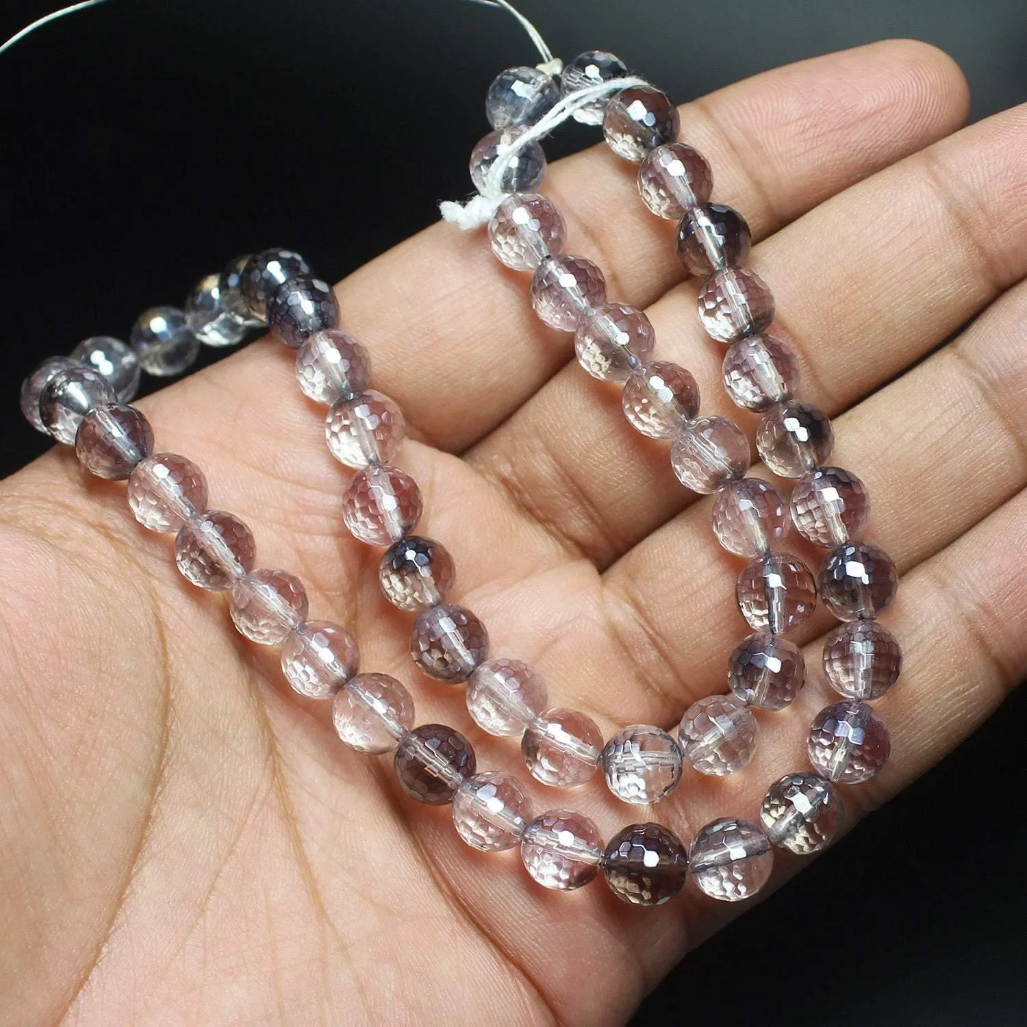 Mystic White Quartz Faceted Round Cut Gemstone Loose Beads Strand 8mm 8"