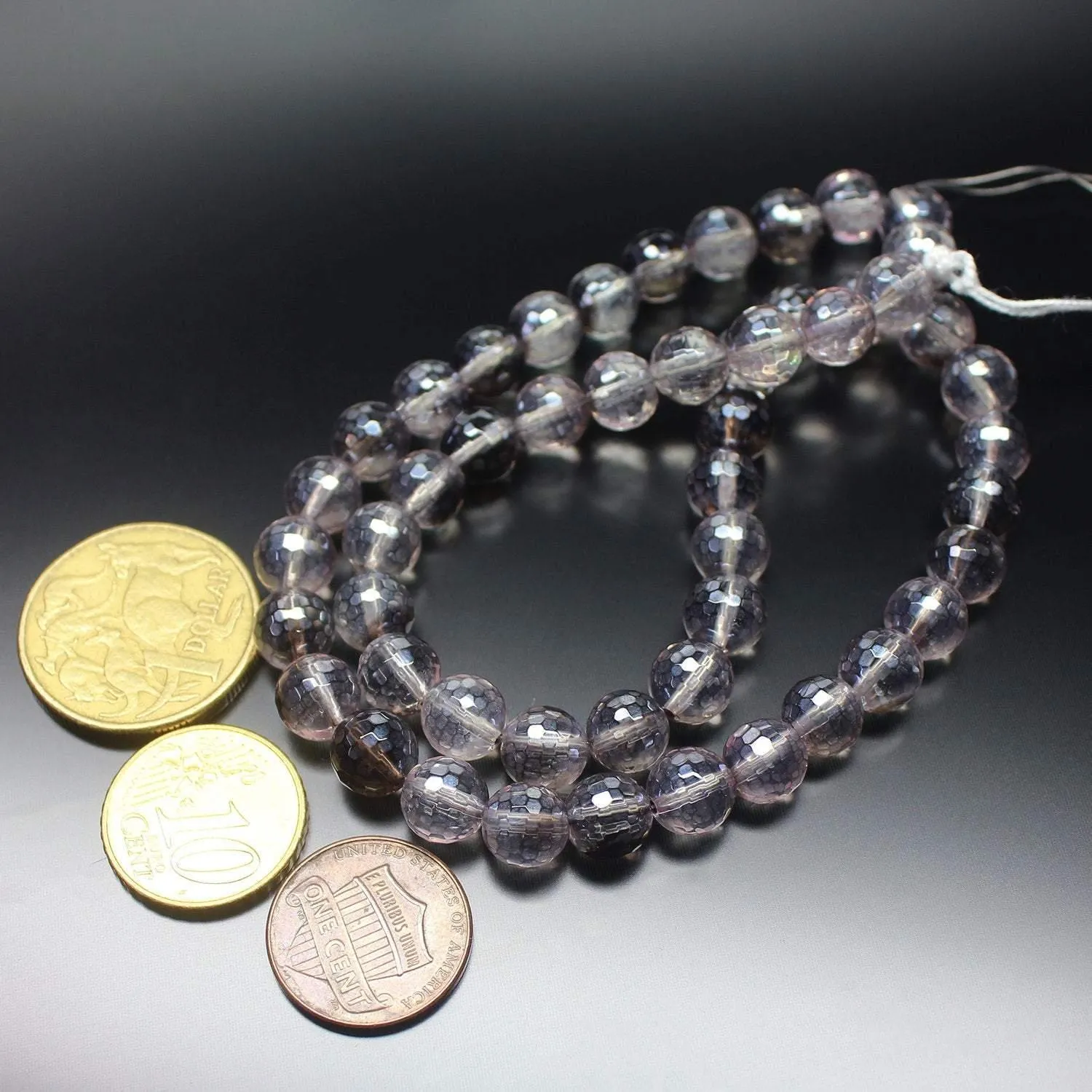 Mystic White Quartz Faceted Round Cut Gemstone Loose Beads Strand 8mm 8"