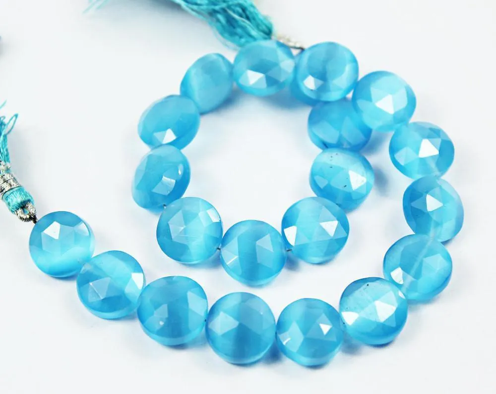 Natural Blue Quartz Faceted Coin Beads 12.5mm 10inches