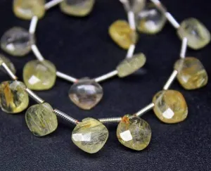 Natural Golden Rutile Quartz Faceted Square Cushion Beads Strand 8" 11mm 14mm