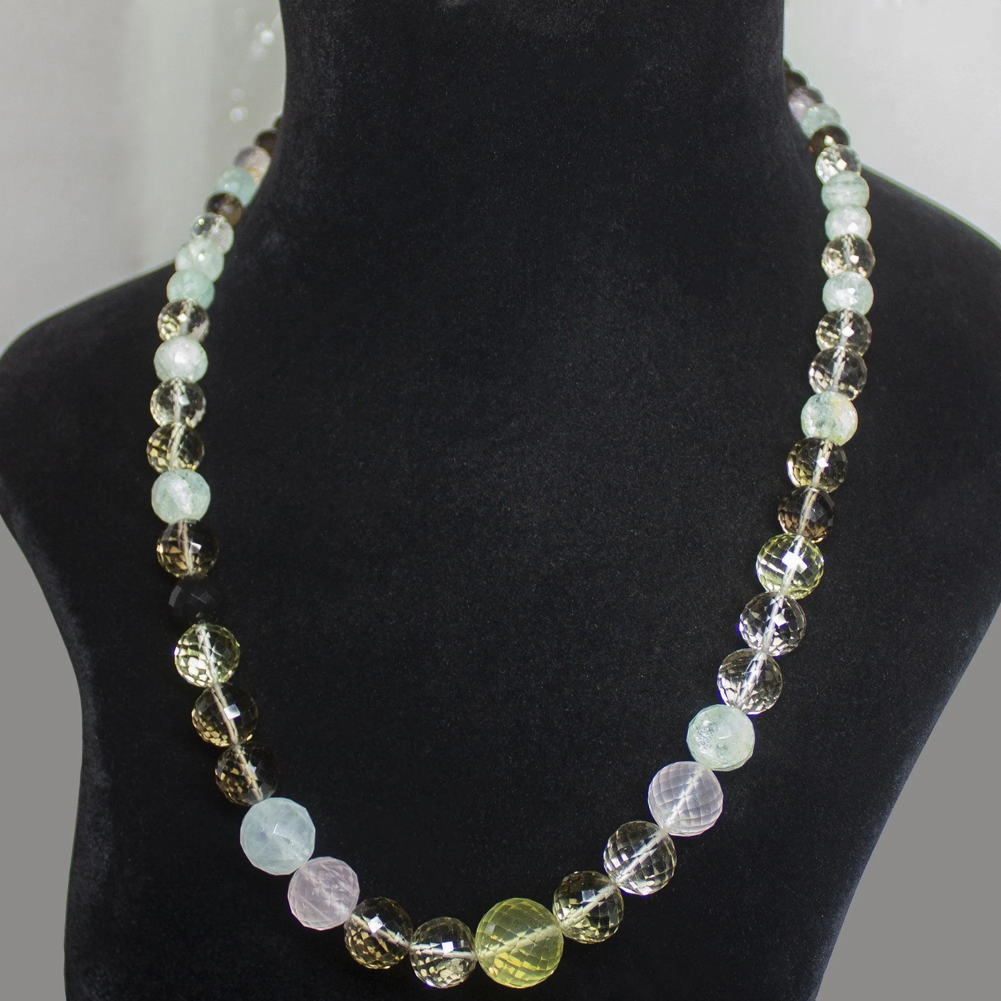 Natural Multi Color Multi Gemstone Faceted Round Beads Necklace 5mm 15mm 22inches