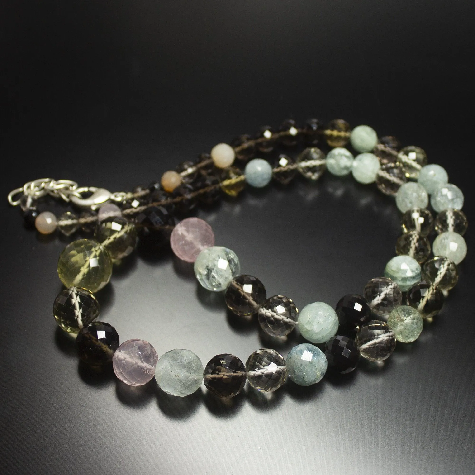 Natural Multi Color Multi Gemstone Faceted Round Beads Necklace 5mm 15mm 22inches