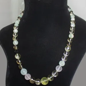 Natural Multi Color Multi Gemstone Faceted Round Beads Necklace 5mm 15mm 22inches