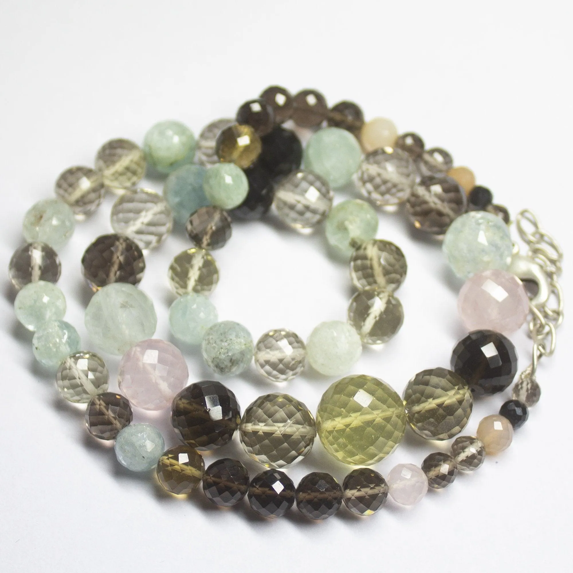 Natural Multi Color Multi Gemstone Faceted Round Beads Necklace 5mm 15mm 22inches