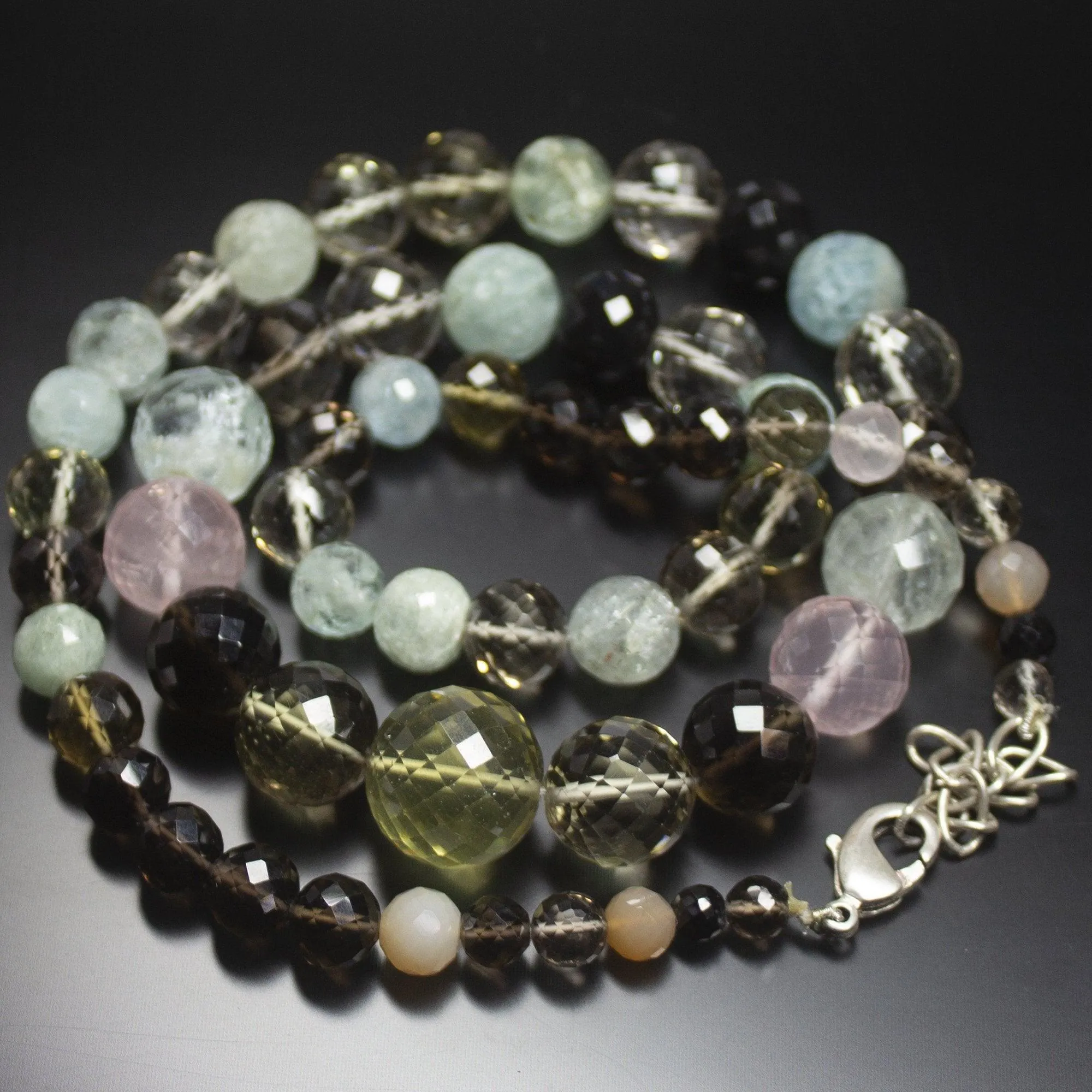 Natural Multi Color Multi Gemstone Faceted Round Beads Necklace 5mm 15mm 22inches