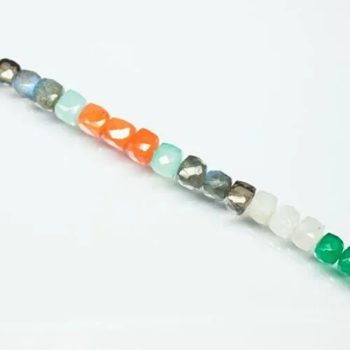 Natural Multi Gemstone Faceted Cube Square Gemstone Loose Beads 7" 5.5mm 7.5mm